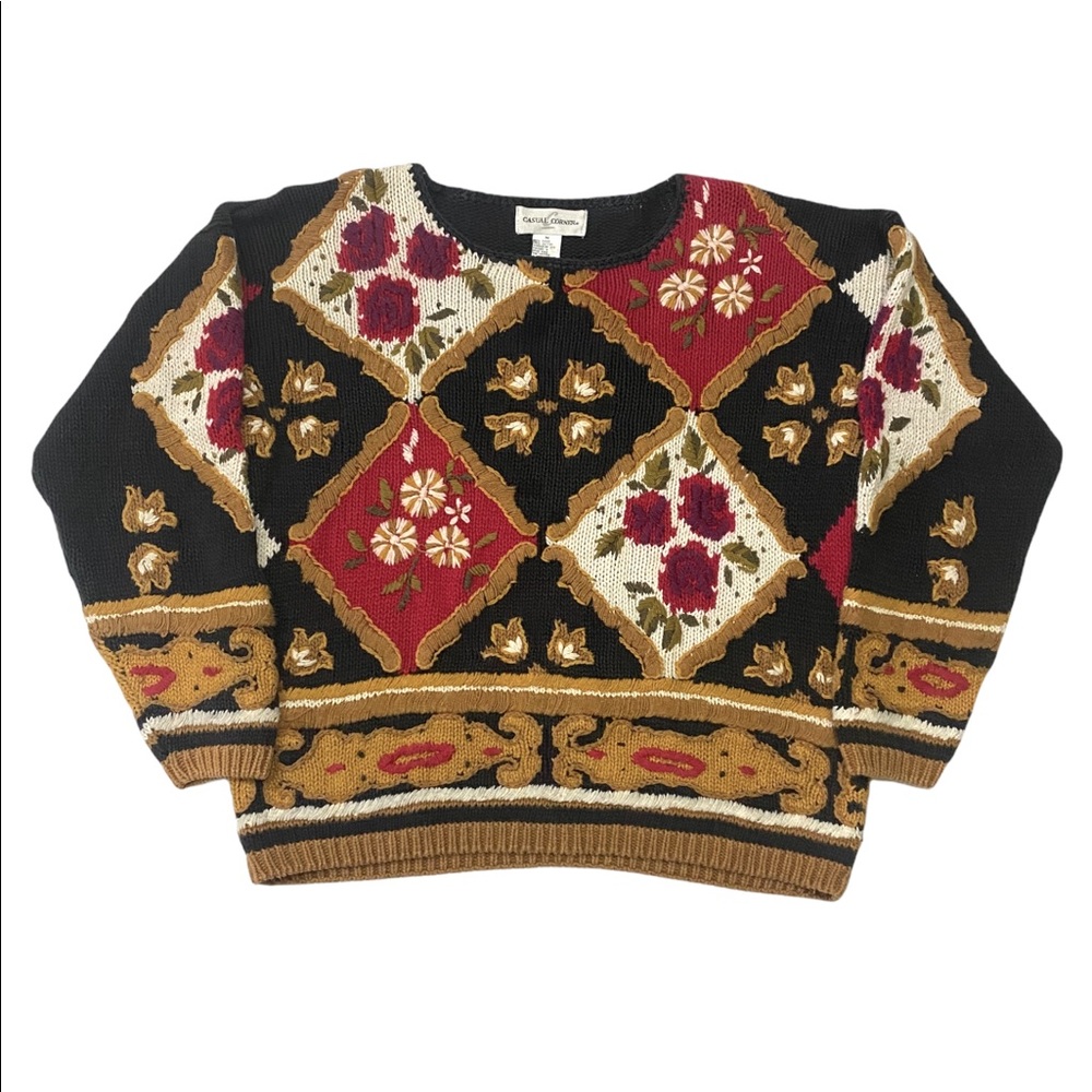 Vintage Handknit Floral Sweater